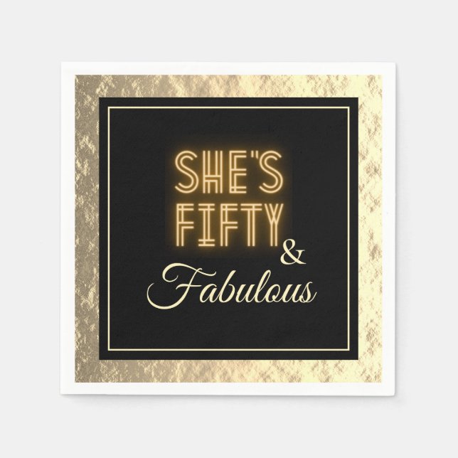 Classy 50 & Fabulous Gold Birthday Party Napkin (Front)