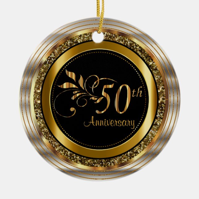 Classy 50th Golden Anniversary Ceramic Tree Decoration (Front)