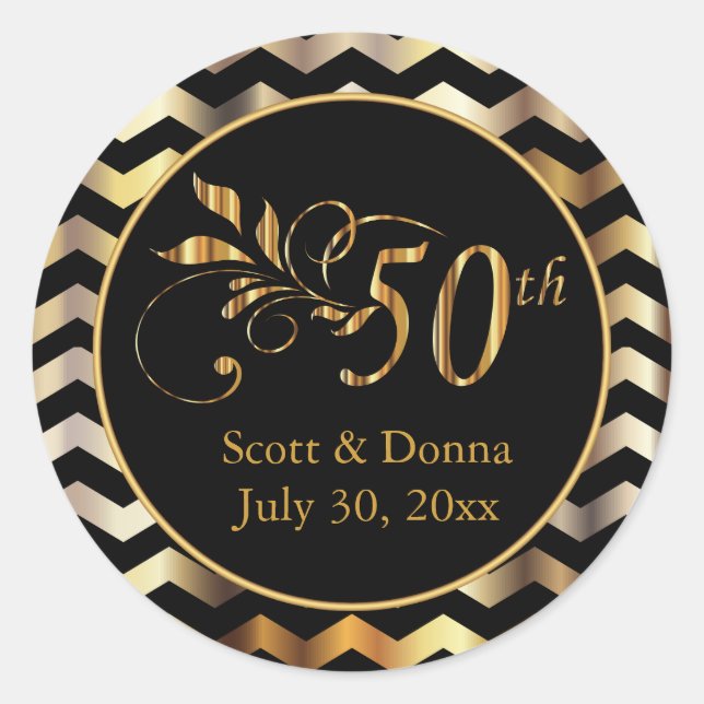 Classy 50th Golden Wedding Anniversary Classic Round Sticker (Front)