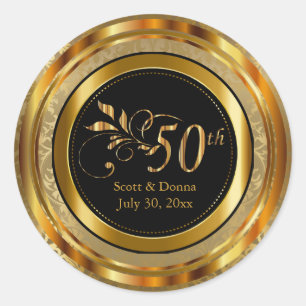 Classy 50th Golden Wedding Anniversary Classic Round Sticker