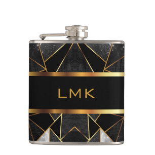 Classy Abstract Black and Gold Design Flask