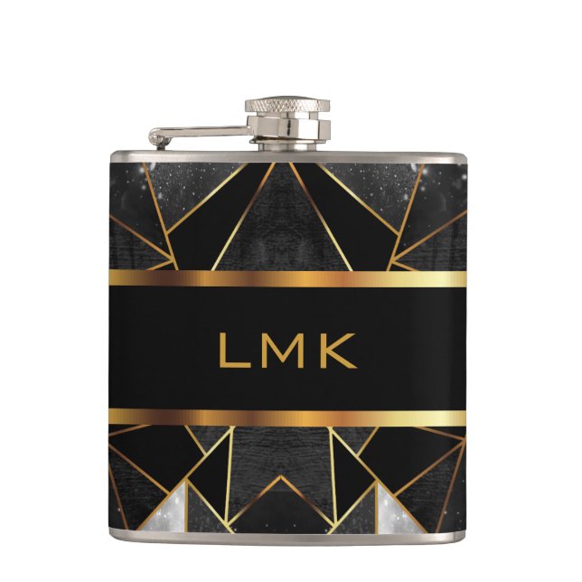 Classy Abstract Black and Gold Design Flask (Front)