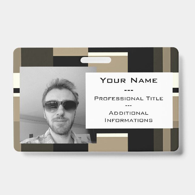   Classy Abstract Modern Custom Photo Professional ID Badge (Front)