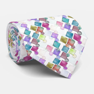 Classy Abstract Retro Squares Polka Dots Pattern Tie