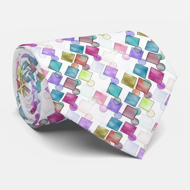 Classy Abstract Retro Squares Polka Dots Pattern Tie (Rolled)