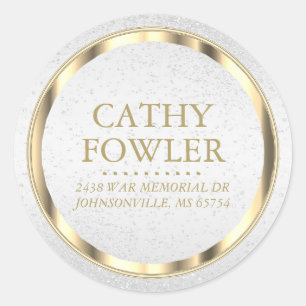 Classy Address Gold and White Classic Round Sticker