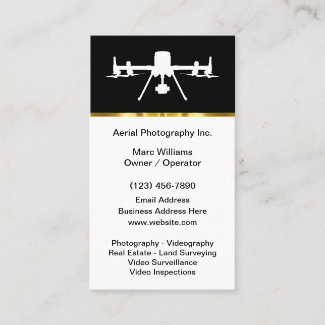 Classy Aerial Drone Photography Videography Business Card (Front)