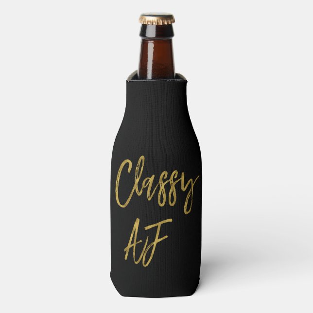 Classy AF Black and Gold Foil Bottle Cooler (Bottle Front)