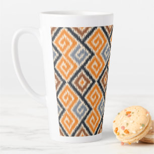 Classy African ikat pattern Orange and blue Latte Mug