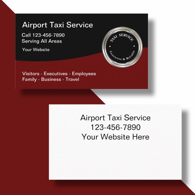Classy Airport Taxi Service Business Cards (Creator Uploaded)