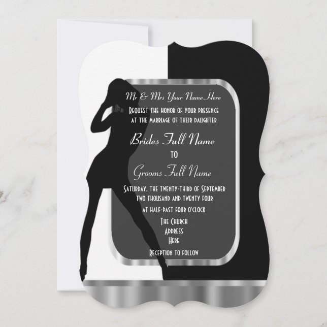 Classy alternative black and white wedding invitation (Front)