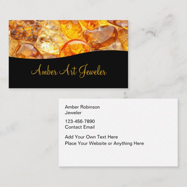 Classy Amber Jewellery Faux Gemstone Look Business Card (Front/Back)