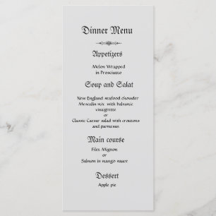 Classy and elegant grey white wedding dinner menu