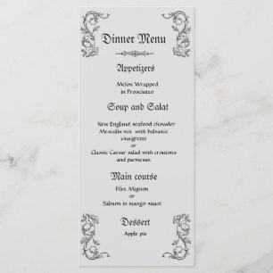 Classy and elegant grey white wedding dinner menu