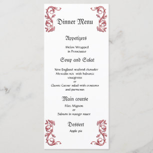 Classy and elegant red black wedding dinner menu