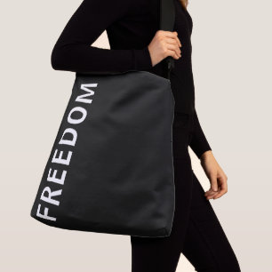 Classy and simple black and white Freedom text Crossbody Bag