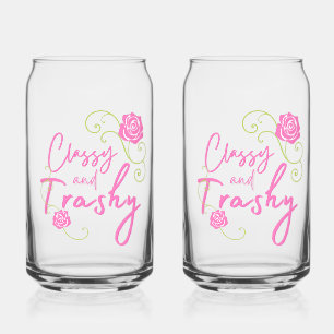 Classy and Trashy Pink Rose   Can Glass
