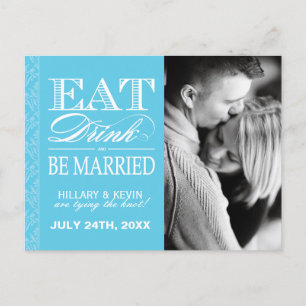 Classy Aqua Blue Damask Save the Date Announcement Postcard