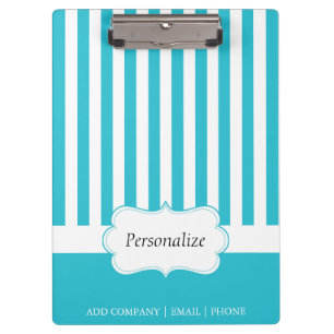Classy Aqua Blue Stripes DIY Text Clipboard