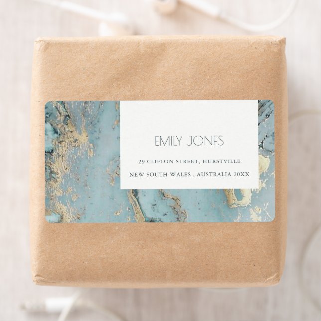 CLASSY AQUA DUSKY BLUE GOLD AGATE MONOGRAM WEDDING (Insitu)