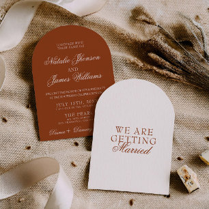 Classy Arch Burnt Orange Boho Terracotta Wedding Invitation