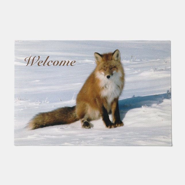 Classy Arctic Red Fox Winter Scene Photo Designed Doormat (Front)