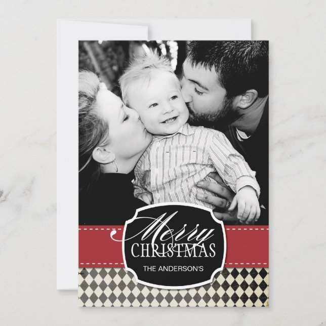 Classy Argyle Christmas Photo Cards (Front)