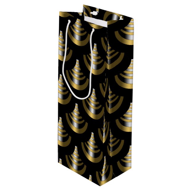 Classy Art Deco | Black and Gold Wine Gift Bag (Front Angled)