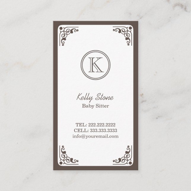 Classy Art Deco Border Baby Sitter Business Card (Front)