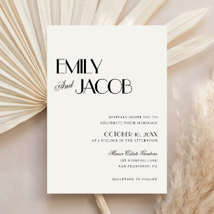 Classy Art Deco Old Money Black and Ivory Wedding Invitation