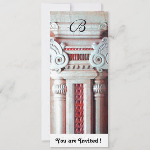 CLASSY ART NOUVEAU COLUMN DECOR Red White Monogram Invitation