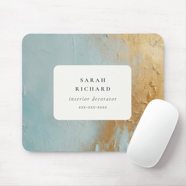 Classy Artistic Aqua Blue Gold Oil Paint Business Mouse Mat (With Mouse)