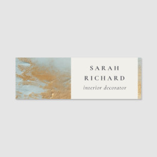 Classy Artistic Aqua Blue Gold Oil Paint Business Name Tag