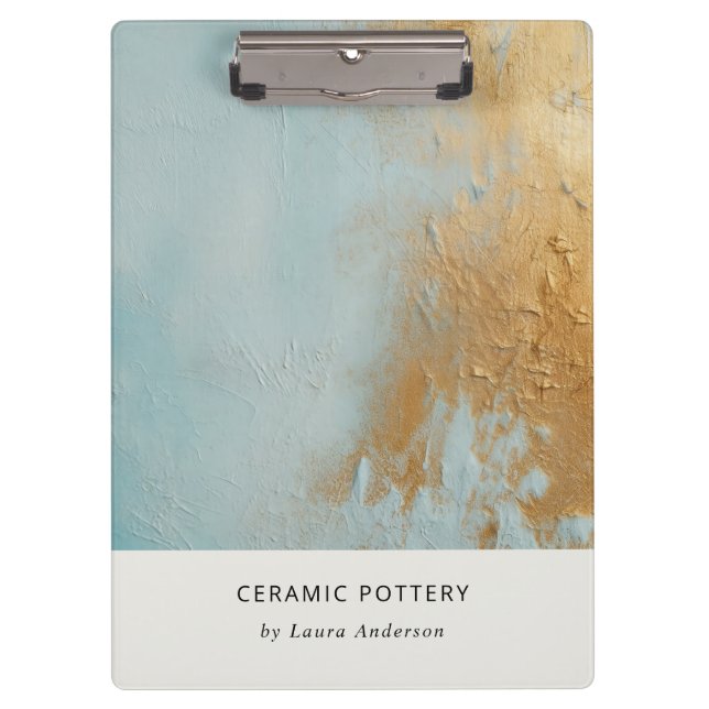 Classy Artistic Aqua Blue Gold Oil Paint Texture Clipboard (Front)