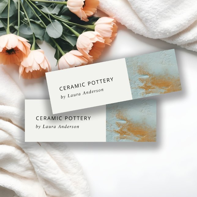 Classy Artistic Aqua Blue Gold Oil Paint Texture Mini Business Card (Creator Uploaded)