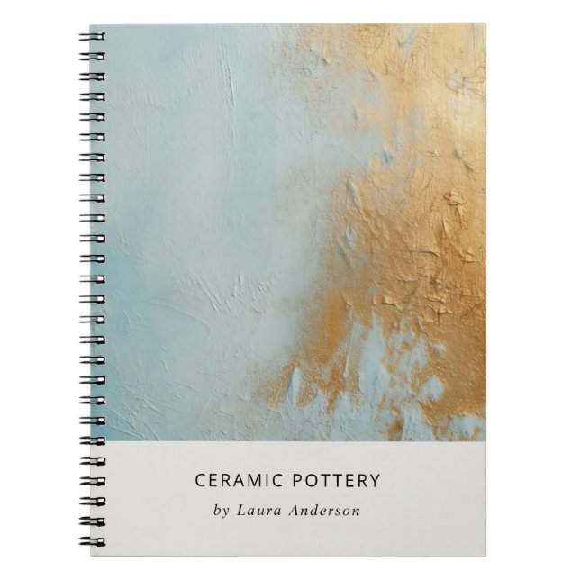 Classy Artistic Aqua Blue Gold Oil Paint Texture Notebook (Front)