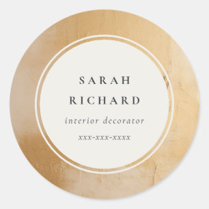 Classy Artistic Beige Gold Oil Paint Business Classic Round Sticker