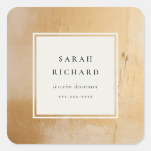 Classy Artistic Beige Gold Oil Paint Business Square Sticker