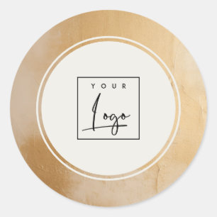 Classy Artistic Beige Gold Oil Paint Logo Business Classic Round Sticker