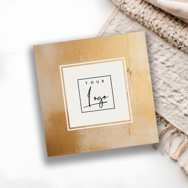 Classy Artistic Beige Gold Oil Paint Texture Logo Square Business Card (Creator Uploaded)