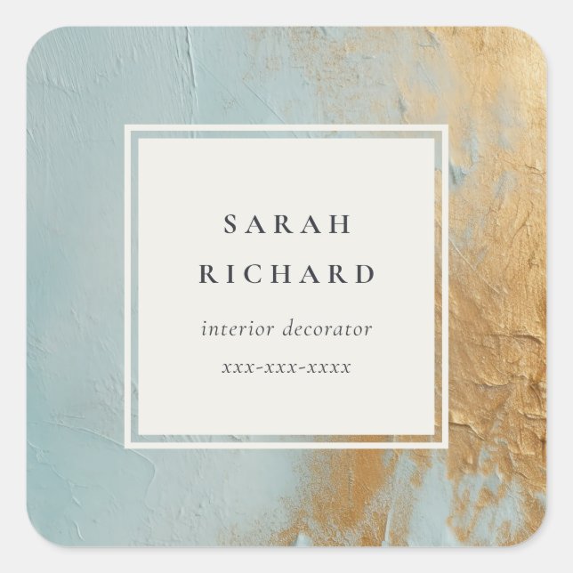 Classy Artistic Blue Gold Oil Paint Business Square Sticker (Front)