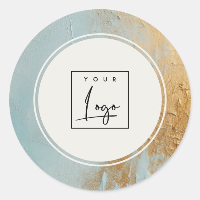 Classy Artistic Blue Gold Oil Paint Logo Business Classic Round Sticker (Front)