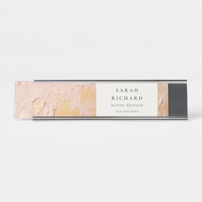 Classy Artistic Bush Pink Gold Oil Paint Business Desk Name Plate (Front)