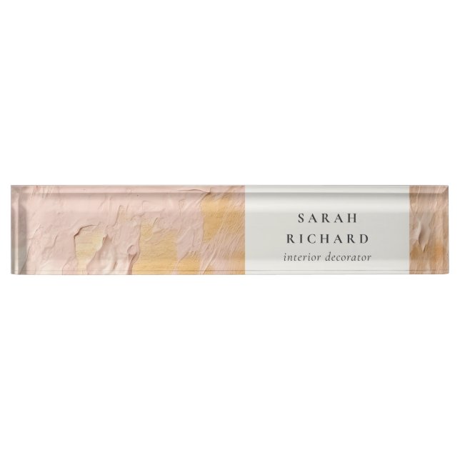Classy Artistic Bush Pink Gold Oil Paint Business Nameplate (Front)
