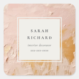 Classy Artistic Bush Pink Gold Oil Paint Business Square Sticker