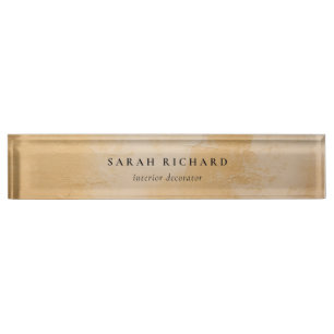 Classy Artistic Chic Beige Gold Oil Paint Business Nameplate