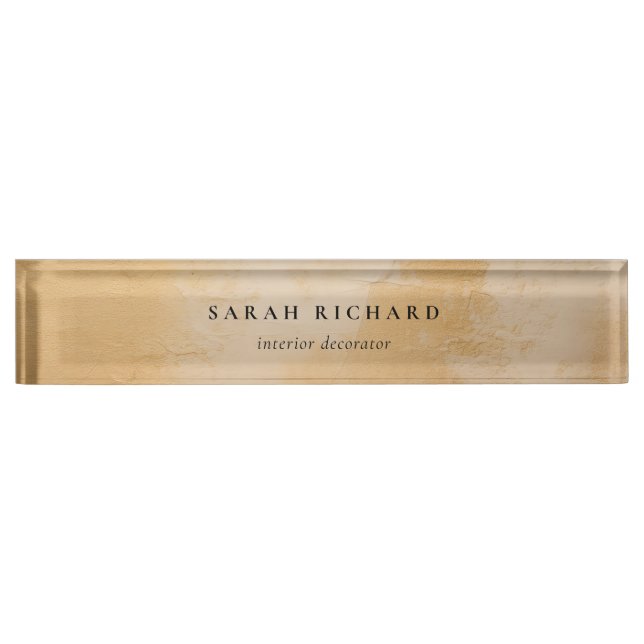 Classy Artistic Chic Beige Gold Oil Paint Business Nameplate (Front)