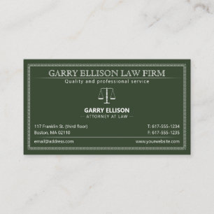 Classy Attorney at Law   Lawyer Dark Green Business Card