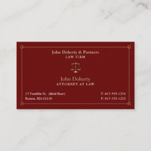 Classy Attorney at Law Lawyer Dark Red Gold Business Card