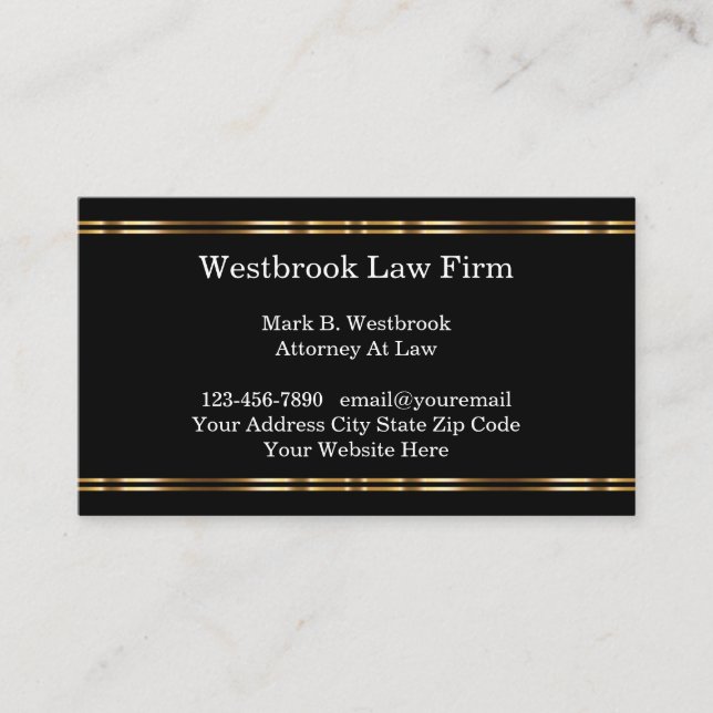 Classy Attorney Gold Tone On Black Business Card (Front)